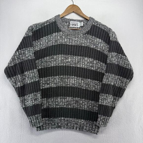 Vintage Trend Basics Sweater Mens medium Gray knit Preppy Grandpa Pullover Sheer - Picture 2 of 6